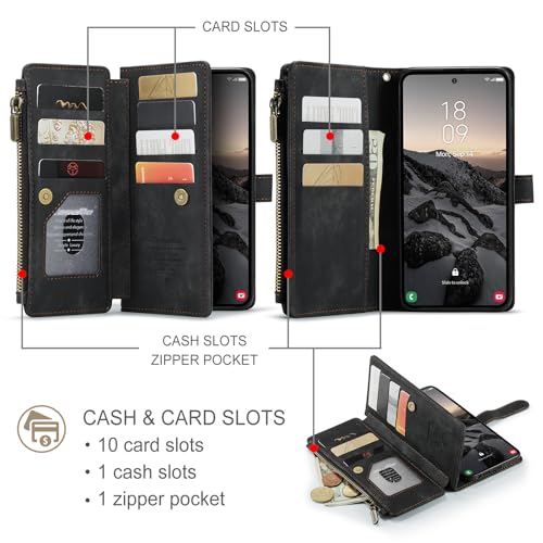 Compatible with Samsung Galaxy S26 Ultra Wallet Case with Card Holder Kickstand Magnetic Zipper Pocket Lanyard Strap Wristlet,Leather Flip Case Wallet for Galaxy S26 Ultra 6.9 Inch (Black) - color: Black, size: S26 Ultra 6.9 Inch