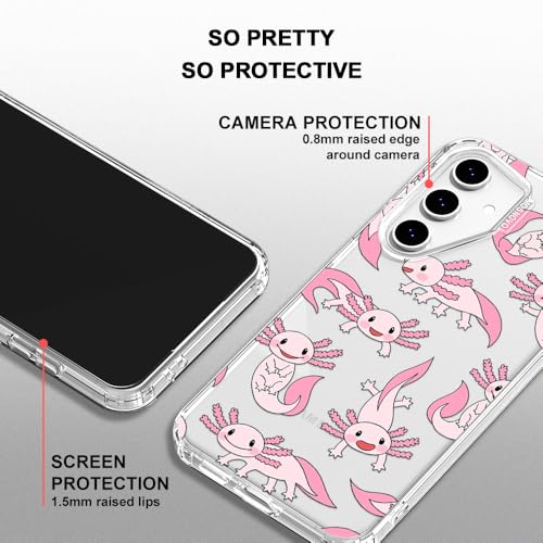 MOSNOVO Case for Samsung Galaxy S24 FE, [Buffertech 6.6ft Military-Grade Drop Protection] [Anti Peel Off Tech] Clear TPU Bumper Phone Case Cover Design - Pink Axolotl - color: Clear - Pink Axolotl, size: Samsung Galaxy S24 FE