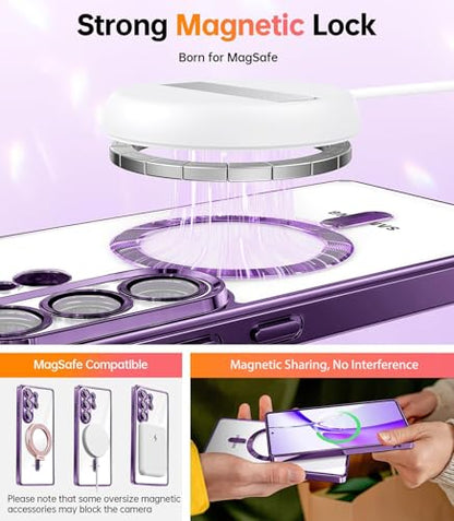 for Samsung Galaxy S26 Ultra Case, Purple, Camera Lens Protection, 6.9'' | Magnetic, Clear Back Plating Metallic Glossy, Full Camera Lens Protection, Slim Thin, Soft Shockproof - color: Purple/Clear