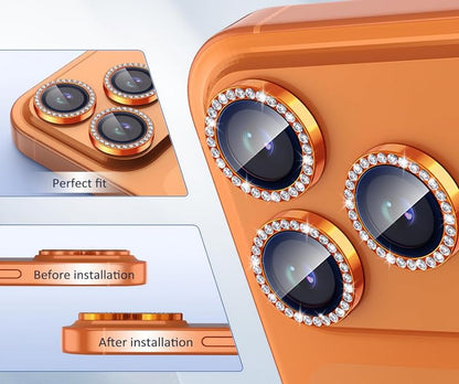ZORA for 17 Pro / 17 Pro Max Camera Lens Protector Bling, Individual Diamond Metal Ring with 9H Hardness, Scratch-Proof Screen Protector, Stylish Accessories, Case Friendly (Orange)