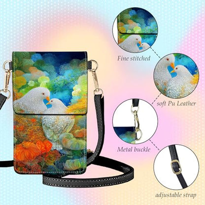 Small Crossbody Bags for Women Touchscreen Cell Phone Bag Cross Body Purses with adjustable Strap,Gifts For Teenage Girls - color: White Doves on the Tree
