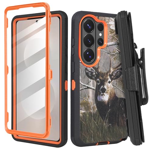 Compatible for Samsung S26 Ultra Rugged Case with Belt Clip Holster & Built-in Screen Protector, Heavy-Duty Full-Body Shockproof Cover, Military-Grade Protective Case (Deer) - color: Deer