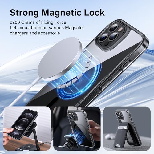 Supdeal Magnetic Clear Case for iPhone 12/12 Pro, [Compatible with MagSafe] [Non Slip Bumper & Not Yellowing] Military Grade Shockproof Transparent Silicone Phone Cover, 6.1", Black - color: Black, size: iPhone 12/12 Pro
