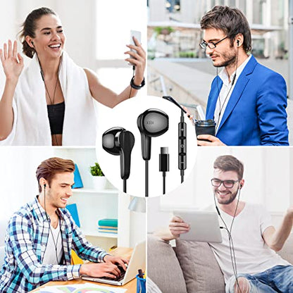 USB C Headphones Wired for Samsung S26 S25 Ultra S24 S23 Fe S22, Black - color: Black