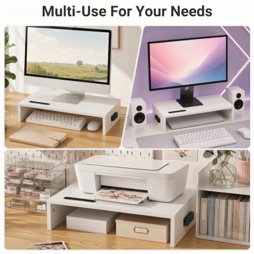 BONTEC Monitor Stand Riser with Cellphone Holder & Cable Management - color: White, size: 16.7 Inch