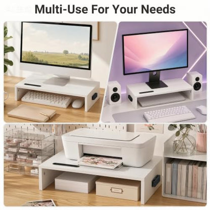 BONTEC Monitor Stand Riser with Cellphone Holder & Cable Management - color: White, size: 16.7 Inch