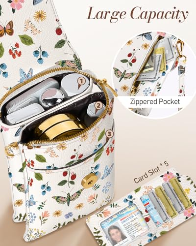 Small Crossbody Phone Purse for Women | Card Slots, Leather Cell Phone Wallet, Adjustable Shoulder Strap, Cross Body Bag for Girls and Ladies, Cute Design - color: Butterfly Flower