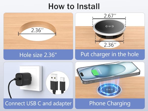 Recessed Magnetic Wireless Charger 15W, Hidden Desk Mount for iPhone 18-12