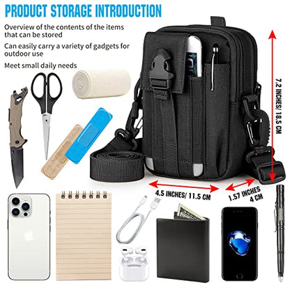 Tactical Molle Phone Pouch Nylon Multi-Purpose EDC Pouch Utility Waist Bag Tool Holster with Shoulder Strap for 4.7"-6.7" Smartphone - color: Black