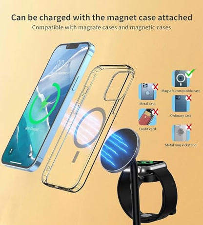 3 in 1 Wireless Charging Station for Apple Devices, Standard 15W Fast Wireless Mag-Safe Charger Stand with 20W Adapter for iPhone 15 14 13 12 Pro Max/Plus/Pro/Mini,iWatch Ultra 1,2 Series 9, AirPods - color: Black