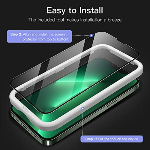 JETech Full-Coverage Screen Protector for iPhone 13 Pro Max, 3-Pack | Black Edge Tempered Glass, Easy Installation Tool, HD Clear, Case-Friendly - size: iPhone 13 Pro Max