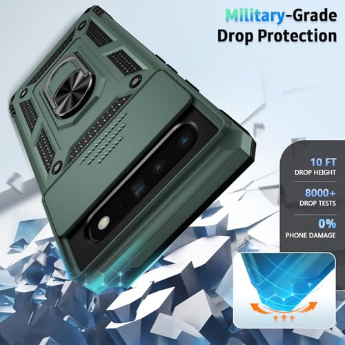 VINVE for Google Pixel 6 Pro Case with Slide Lens Cover, Military Grade Drop Protection, Magnetic Rotated Ring Holder Kickstand Protective Phone Case (Pine Green) - color: Pine Green ,Military Grade 2nd gen.