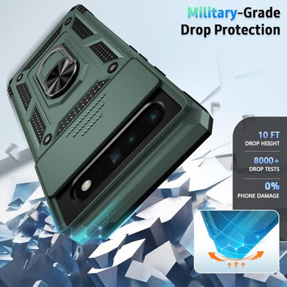 VINVE for Google Pixel 6 Pro Case with Slide Lens Cover, Military Grade Drop Protection, Magnetic Rotated Ring Holder Kickstand Protective Phone Case (Pine Green) - color: Pine Green ,Military Grade 2nd gen.