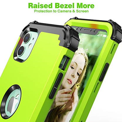 IDweel for iPhone 11 Case with Screen Protector(Tempered Glass), Hybrid 3 in 1 Shockproof Slim Fit Heavy Duty Protection Hard PC Cover Soft Silicone Bumper Full Body Case,Grass Green/Black - color: Grass Green/Black
