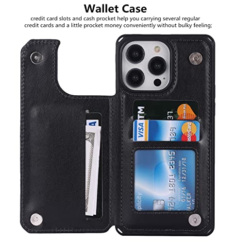 iCoverCase Compatible with iPhone 14 Pro Max Wallet Phone Case with Card Holder for Women, RFID Blocking Embossed PU Leather Wrist Strap Case 6.7 Inch (Heart Black) - color: H-Black