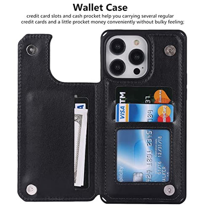 iCoverCase Compatible with iPhone 14 Pro Max Wallet Phone Case with Card Holder for Women, RFID Blocking Embossed PU Leather Wrist Strap Case 6.7 Inch (Heart Black) - color: H-Black