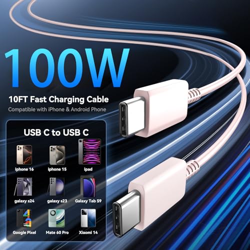 Phone 17 16 Pro Max Charger Fast Charging, 45W Super Fast USB C Charger Block with 10FT Extra Long Fast Charging Cable for 17 16 Pro Max/17 16/16 Plus,15 Pro Max/15 Pro/15, Android Phone-Pink - color: pink, size: 10 Ft