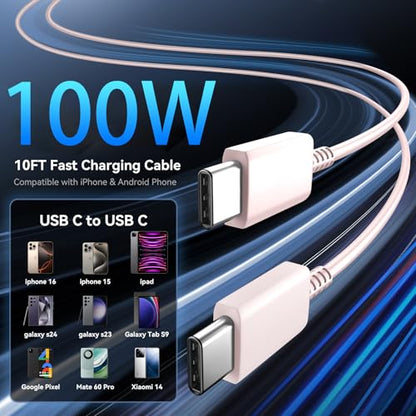 Phone 17 16 Pro Max Charger Fast Charging, 45W Super Fast USB C Charger Block with 10FT Extra Long Fast Charging Cable for 17 16 Pro Max/17 16/16 Plus,15 Pro Max/15 Pro/15, Android Phone-Pink - color: pink, size: 10 Ft