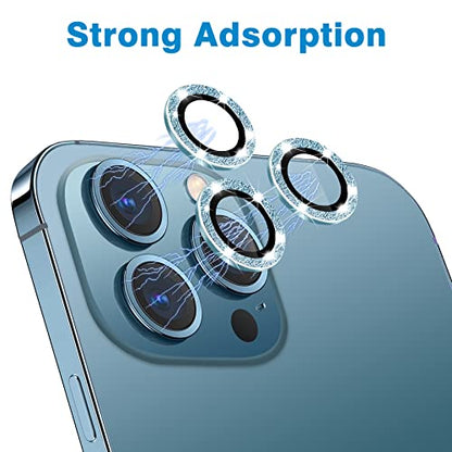 Compatible with iPhone 12 Pro Max Camera Lens Protector, Bling Glitter 9H Tempered Glass Camera Cover Anti Scratch Shockproof Screen Protector Individual Ring - 3Pcs Glitter Pacific Blue - color: Pacific Blue Glitter