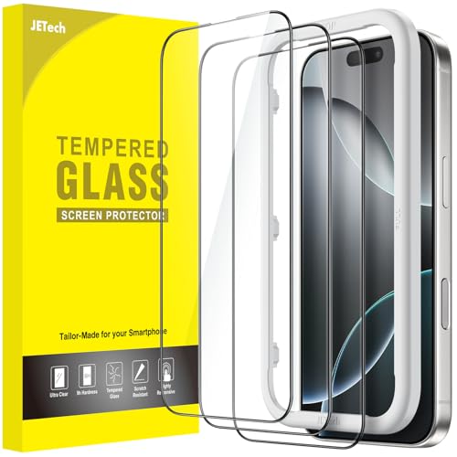 JETech Full-Coverage Screen Protector for iPhone 16 Pro, 3-Pack | Black Edge Tempered Glass, Easy Installation Tool, HD Clear, Case-Friendly - size: iPhone 16 Pro