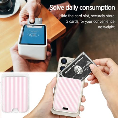 Compatible with Magsafe Cute Wallet Magnetic Card Holder,Pink Lines - color: Pink Stripes Lines