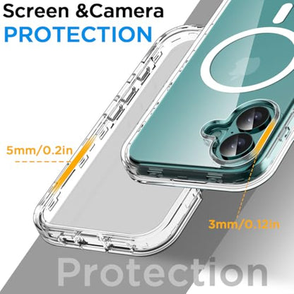 AICase for iPhone 16 Plus Case Clear[Compatible with MagSafe] Heavy Duty Drop Protection Full Body Rugged Shockproof/Dust Proof 3-Layer Military Protective Tough Durable Cover for iPhone 16 Plus 6.7" - color: Clear with Magsafe