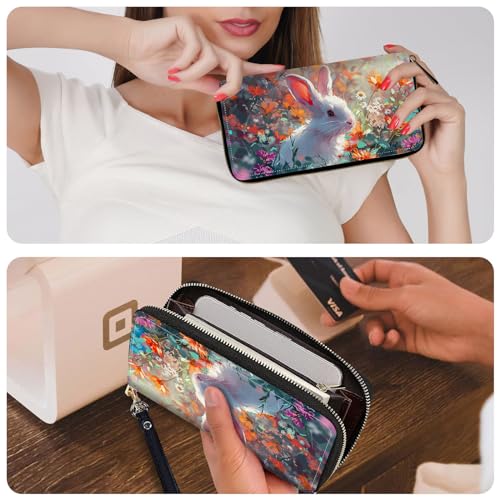 Ladies Wallet,Clutch Purses for Women Wallets Leather Credit Card Holder for Women Wristlet Slim Small Cute with Zipper,Thin RFID Blocking with Wrist Strap,Cute Bunny - color: Cute Bunny