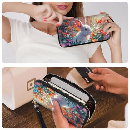 Ladies Wallet,Clutch Purses for Women Wallets Leather Credit Card Holder for Women Wristlet Slim Small Cute with Zipper,Thin RFID Blocking with Wrist Strap,Cute Bunny - color: Cute Bunny
