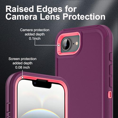 YKHJKLEC for iPhone 16e Case, Military Grade 3 in 1 Heavy Duty Shockproof/Drop Proof/Dust Proof Case with 2Pcs Tempered Glass Screen Protector (Purple/Pink) - color: Purple/Pink