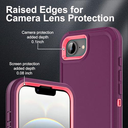 YKHJKLEC for iPhone 16e Case, Military Grade 3 in 1 Heavy Duty Shockproof/Drop Proof/Dust Proof Case with 2Pcs Tempered Glass Screen Protector (Purple/Pink) - color: Purple/Pink
