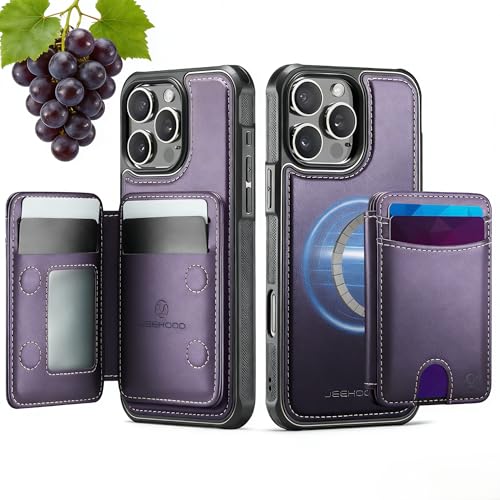 WJX for iPhone 16 Pro MagSafe Wallet Case, 2-in-1 Detachable Luxury Card Holder, Universal MagSafe Compatible, RFID Blocking, Shockproof Kickstand Slim Cover， Grape Purple - color: Grape purple, size: iPone 16 Pro