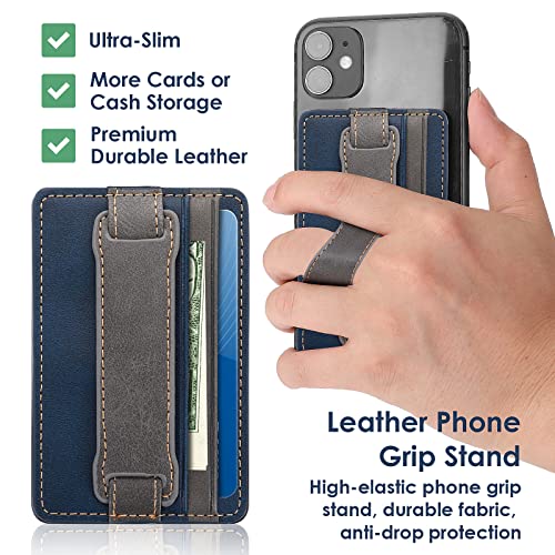 Cobee Cell Phone Card Holder Pouch, Self-Adhesive Phone Kickstand with Elastic Band Stick on Wallet Card Holder for Back of Phone Case Leather ID Card Holder Sleeve Pouch Credit Card Grip Holder(Blue)