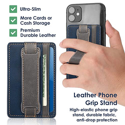 Cobee Cell Phone Card Holder Pouch, Self-Adhesive Phone Kickstand with Elastic Band Stick on Wallet Card Holder for Back of Phone Case Leather ID Card Holder Sleeve Pouch Credit Card Grip Holder(Blue)