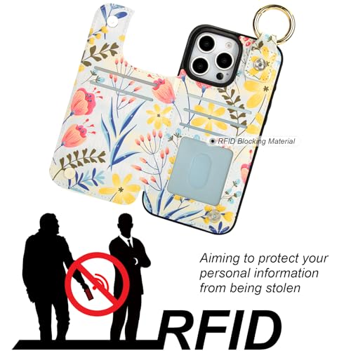 HAOPINSH for iPhone 16 Pro Max Wallet Case with Card Holder, Floral Flower Print Back Flip Folio PU Leather Kickstand Card Slots Case, Finger Grip Ring Double Magnetic Clasp Shockproof 6.9" - color: Floral Flower Grip Ring
