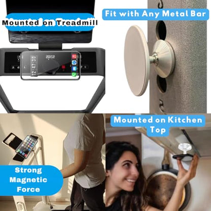 Gym Magnetic Phone Holder - Silver, Dual Magnet, 360° Rotation, Attach to Metal Surfaces, Compatible with iPhone 16/15/14/13/12, Samsung, MagSafe Case & All Smartphones - color: Silver