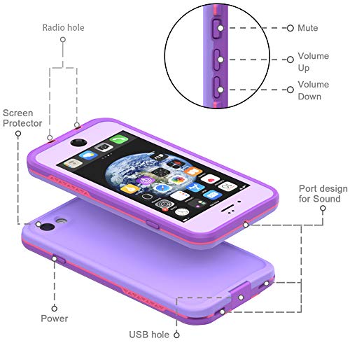 Diverbox for iPhone SE 2020 Waterproof Case iPhone 8 Waterproof Case,Waterproof Shockproof IP68 Full-Body Sturdy Case Built-in Screen Protector for Full Sealed Cover 4.7 in (Purple) - color: Purple
