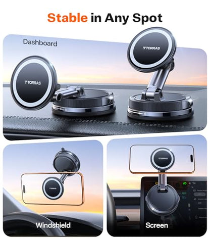 TORRAS 2026 Vacuum for Magsafe Car Mount【98+LBS Strongest Suction & Ultra Magnet】 Magnetic Phone Holders for Your Car, 360° Adjustable Car Phone Holder Mount for iPhone 17 Pro Max 16 15 14 13 12