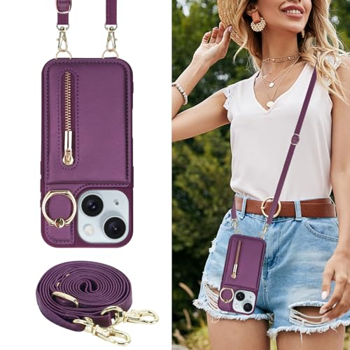 Crossbody Wallet Case for iPhone 11, with Card Slots Zipper Pocket Case, Flip Folio Purse RFID Blocking with Ring Kickstand Detachable Strap-Lavender - color: Lavender, size: iPhone 11(6.1")