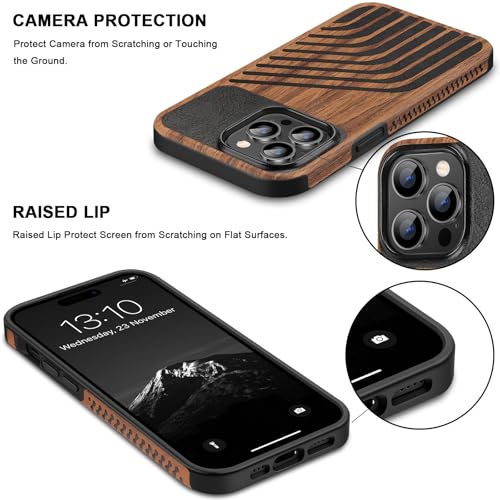 TENDLIN Compatible with iPhone 14 Pro Case Wood Grain with Carbon Fiber Texture Design Leather Hybrid Slim Case (Hairline) - color: Hairline, size: iPhone 14 Pro