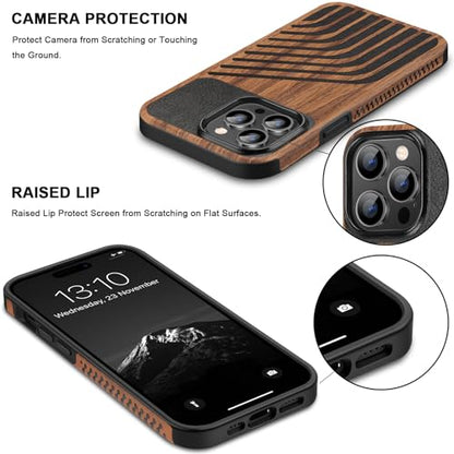 TENDLIN Compatible with iPhone 14 Pro Case Wood Grain with Carbon Fiber Texture Design Leather Hybrid Slim Case (Hairline) - color: Hairline, size: iPhone 14 Pro