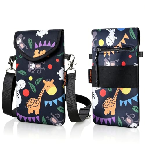 Neoprene Phone Sleeve Pouch Case Bag for Men Women w/Crossbody Strap/Neck Lanyard for iPhone 17/16/15/14 Pro Max, Samsung S25，Pixel 10 - color: Gentle Giraffe