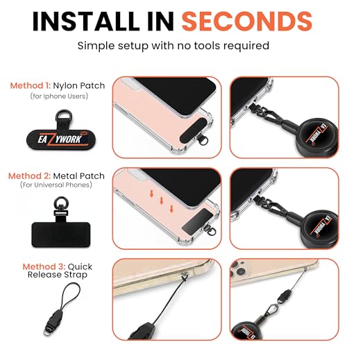 Anti Theft Phone Strap retractable lanyard For Sport Festival Travel Steel Line Cellphone Strap With Locking Carabiner and Metal 360° Iphone Tether Tab For Outdoor Skiing Fishing Climbing Hiking