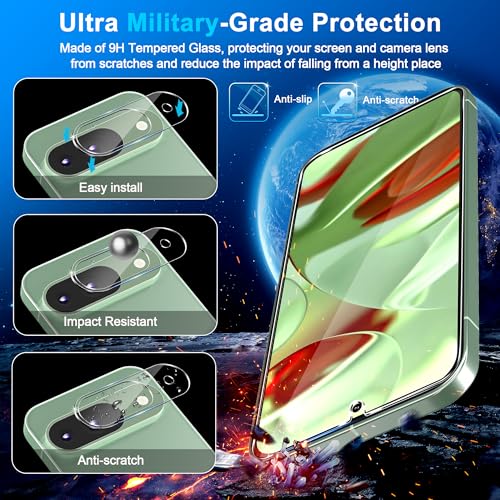 letosan 3 Pack for Google Pixel 9 Screen Protector Tempered Glass + 3 Pack Camera Lens Protector, Military Grade Shatterproof, 9H Hardness, Fingerprint Unlock,Case Friendly 6.3 Inch