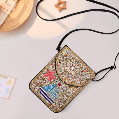 Small Beaded Crossbody Bag for Women, Boho Cell Phone Shoulder Purse Wallet with Handcrafted Colorful Beads - color: Tree-8