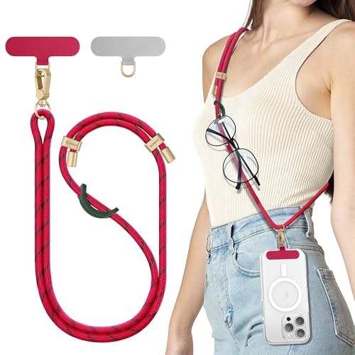 SURPHY Phone Lanyard Crossbody, Phone Strap Crossbody with 2 Tether Tabs - color: Christmas Red