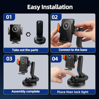 Car Phone Holder Mount, Wireless Car Charger with Auto Clamping, Dashboard Phone Mount and Windshield Holder, Extendable 360 Degree Arm, Washable Gel Suction Cup, Fits Most Smartphones - size: Universal | Auto Charge