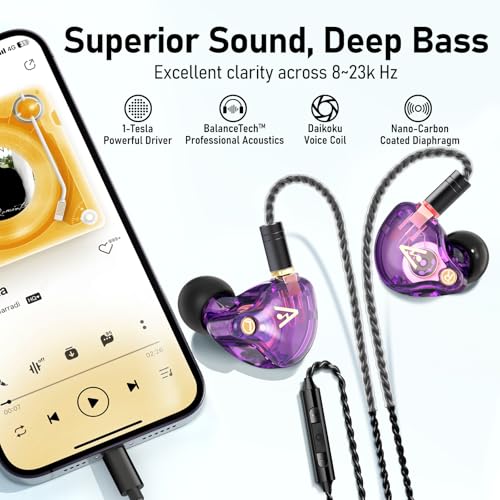 Audiovance Vibes 202ML HiFi Wired Earbuds for iPhone 14/13/12/11/X, Pro Max - color: 9-Purple