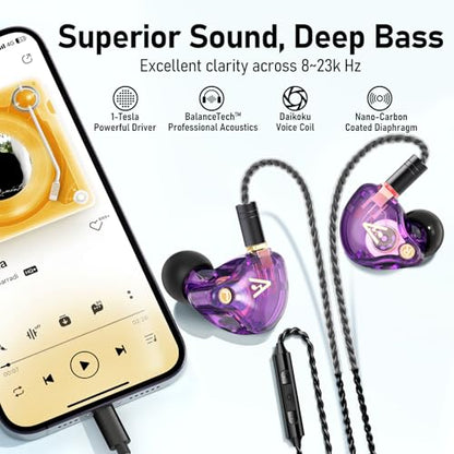 Audiovance Vibes 202ML HiFi Wired Earbuds for iPhone 14/13/12/11/X, Pro Max - color: 9-Purple