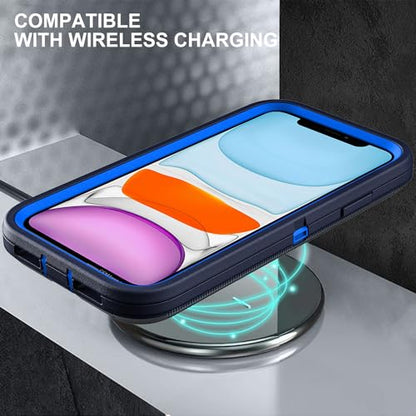 YKHJKLEC for iPhone 11 Case, Military Grade 3 in 1 Heavy Duty Shockproof/Drop Proof/Dust Proof Case with 2Pcs Tempered Glass Screen Protector (Navy Blue) - color: Navy Blue