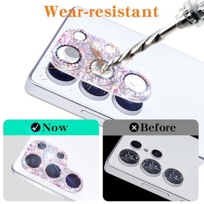 Bling Diamond Camera Lens Protector Compatible with Samsung Galaxy S25 Ultra, Metal Glitter Gem Camera Cover，9H Tempered Glass lens full Screen Sparkle Rhinestone Protector - color: for Galaxy S25 Ultra